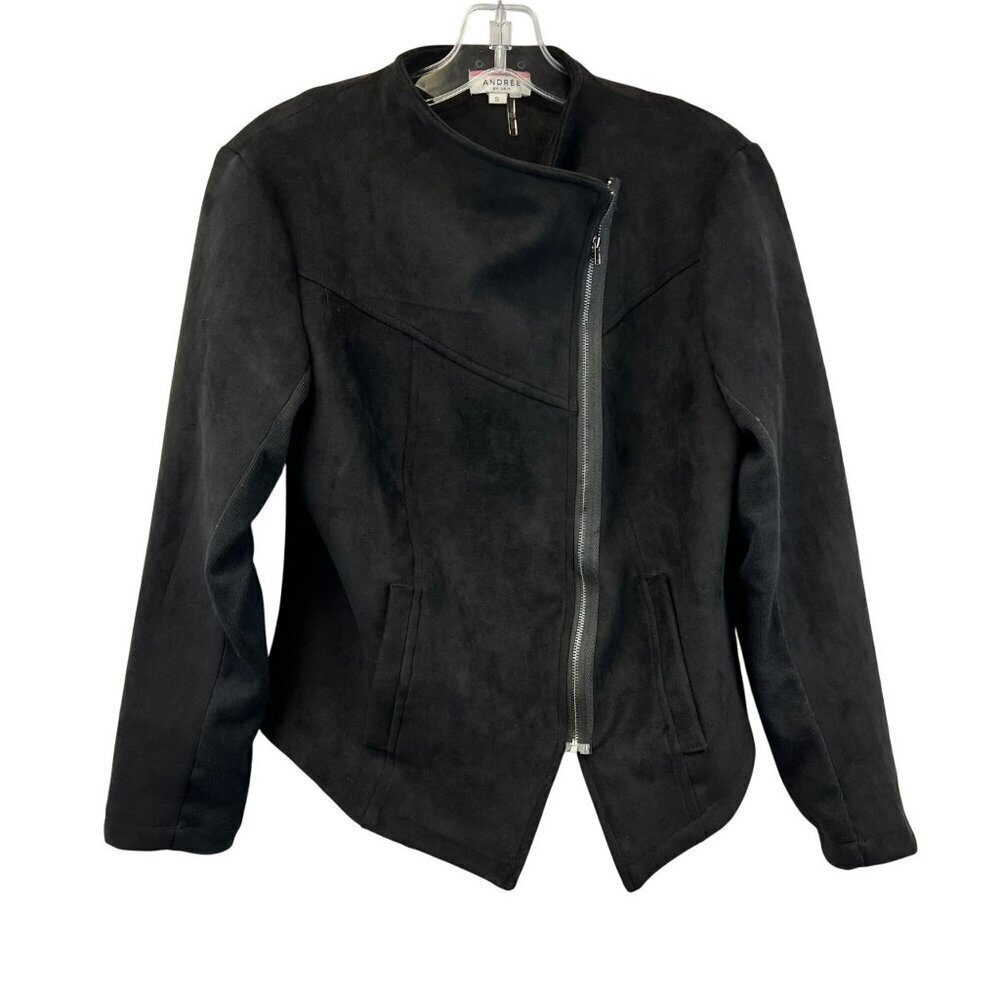 Andree by Unit Women’s Faux Suede Motorcycle Jacket Black Size Small Pockets